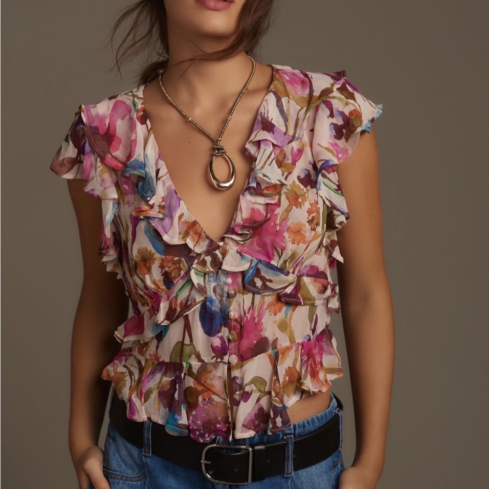 Anthropologie Flutter Sleeve Blouse